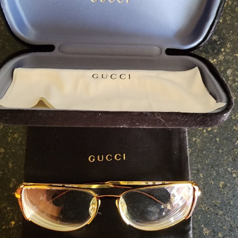 GUCCI SQUARE GOLD FRAME GLASSES - NEW IN THE CASE